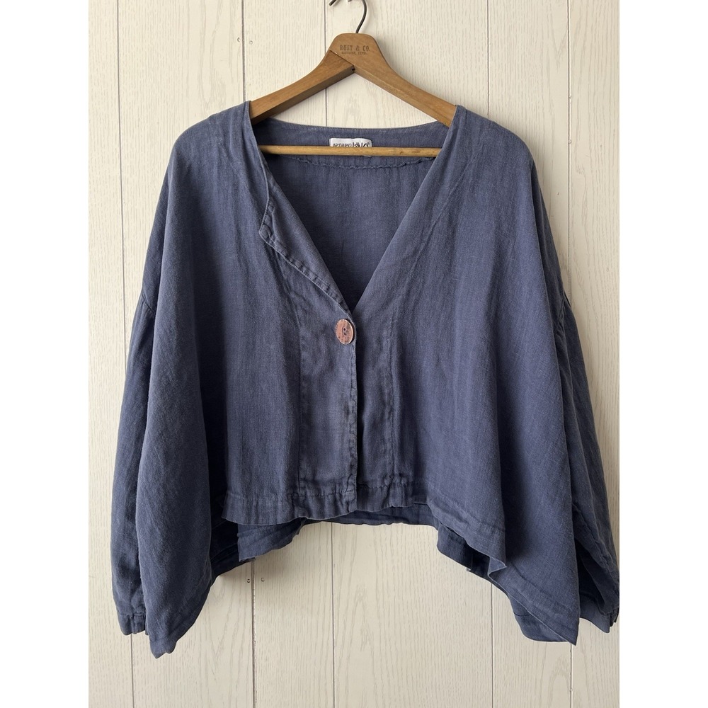 COMPLETO LINO By Arthurio Rare 100%  Linen Cropped Top Jacket Layer Blue XL